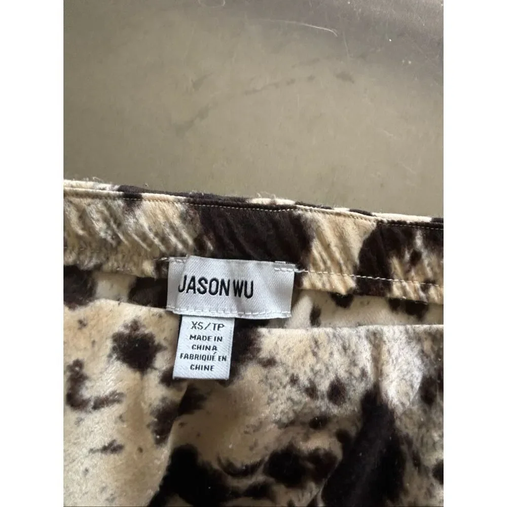 JASON WU Satin Cowhide Print Midi Skirt Elastic Waist Pull On A-Line XS